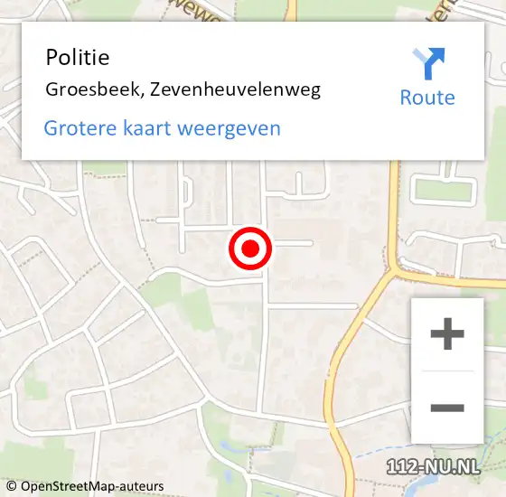 Locatie op kaart van de 112 melding: Politie Groesbeek, Zevenheuvelenweg op 15 december 2023 07:33