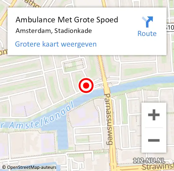 Locatie op kaart van de 112 melding: Ambulance Met Grote Spoed Naar Amsterdam, Stadionkade op 15 december 2023 08:02
