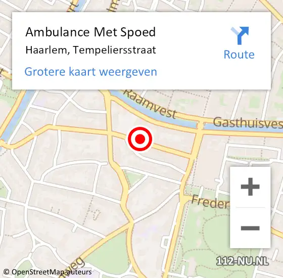 Locatie op kaart van de 112 melding: Ambulance Met Spoed Naar Haarlem, Tempeliersstraat op 15 december 2023 08:11