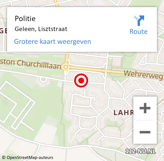 Locatie op kaart van de 112 melding: Politie Geleen, Lisztstraat op 15 december 2023 08:16