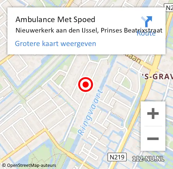 Locatie op kaart van de 112 melding: Ambulance Met Spoed Naar Nieuwerkerk aan den IJssel, Prinses Beatrixstraat op 15 december 2023 08:16