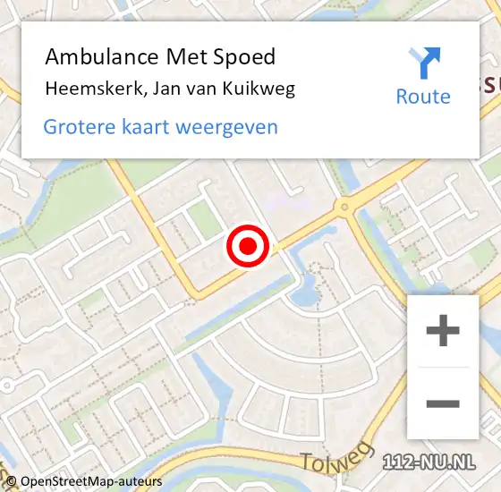 Locatie op kaart van de 112 melding: Ambulance Met Spoed Naar Heemskerk, Jan van Kuikweg op 15 december 2023 08:20