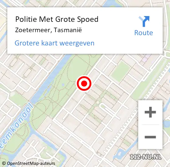 Locatie op kaart van de 112 melding: Politie Met Grote Spoed Naar Zoetermeer, Tasmanië op 15 december 2023 08:36