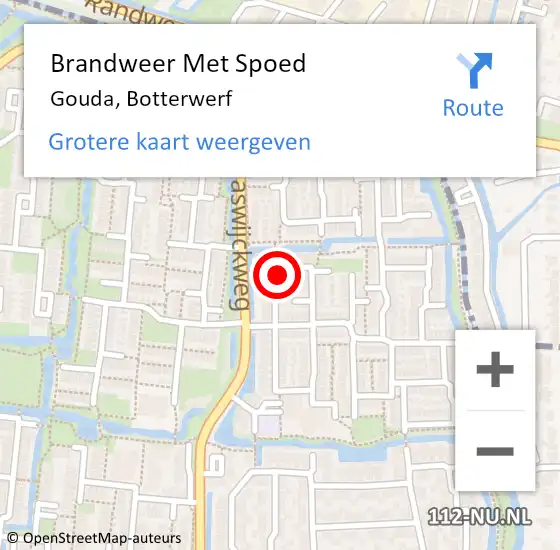 Locatie op kaart van de 112 melding: Brandweer Met Spoed Naar Gouda, Botterwerf op 15 december 2023 08:40