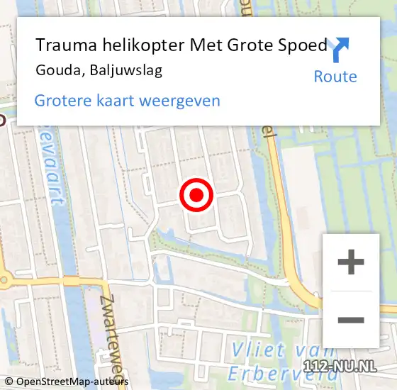 Locatie op kaart van de 112 melding: Trauma helikopter Met Grote Spoed Naar Gouda, Baljuwslag op 15 december 2023 08:50