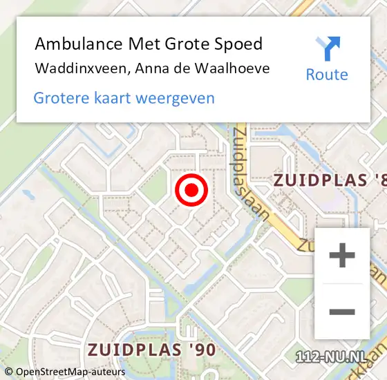 Locatie op kaart van de 112 melding: Ambulance Met Grote Spoed Naar Waddinxveen, Anna de Waalhoeve op 15 december 2023 08:52