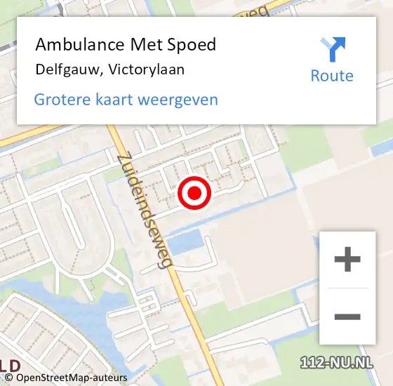 Locatie op kaart van de 112 melding: Ambulance Met Spoed Naar Delfgauw, Victorylaan op 15 december 2023 09:11