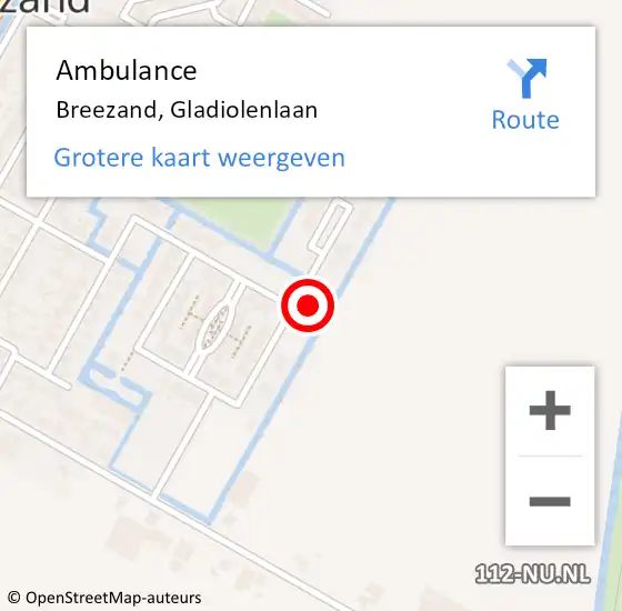 Locatie op kaart van de 112 melding: Ambulance Breezand, Gladiolenlaan op 15 december 2023 09:26