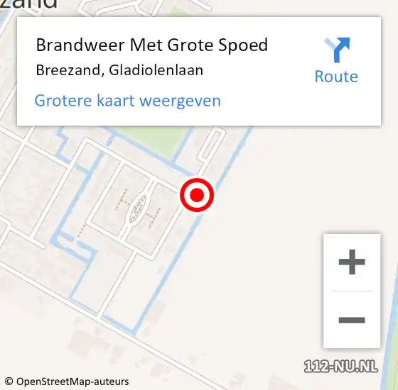 Locatie op kaart van de 112 melding: Brandweer Met Grote Spoed Naar Breezand, Gladiolenlaan op 15 december 2023 09:27