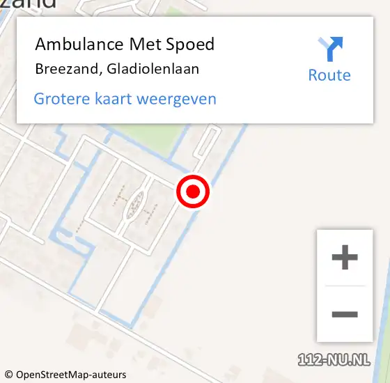 Locatie op kaart van de 112 melding: Ambulance Met Spoed Naar Breezand, Gladiolenlaan op 15 december 2023 09:27