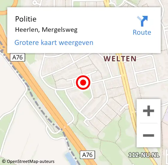 Locatie op kaart van de 112 melding: Politie Heerlen, Mergelsweg op 15 december 2023 09:54