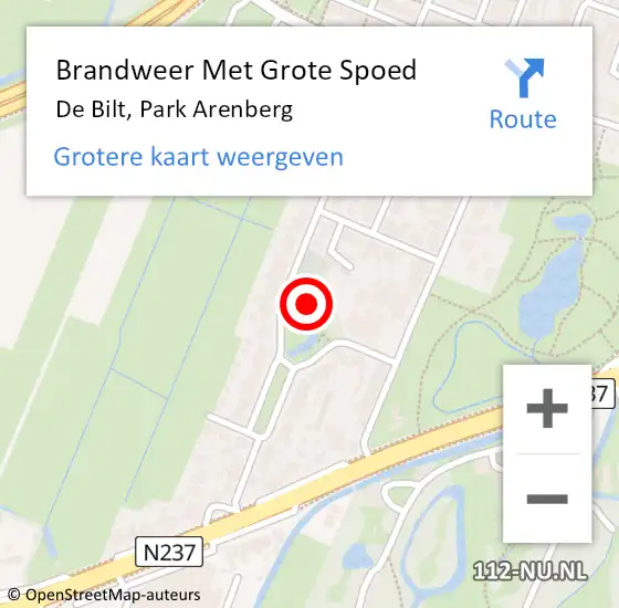 Locatie op kaart van de 112 melding: Brandweer Met Grote Spoed Naar De Bilt, Park Arenberg op 15 december 2023 10:09