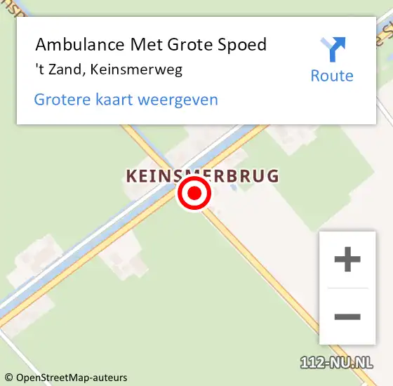 Locatie op kaart van de 112 melding: Ambulance Met Grote Spoed Naar 't Zand, Keinsmerweg op 15 december 2023 10:41