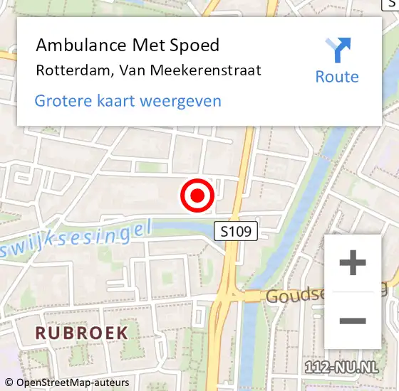 Locatie op kaart van de 112 melding: Ambulance Met Spoed Naar Rotterdam, Van Meekerenstraat op 15 december 2023 10:42