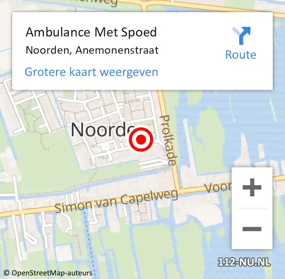 Locatie op kaart van de 112 melding: Ambulance Met Spoed Naar Noorden, Anemonenstraat op 15 december 2023 10:49