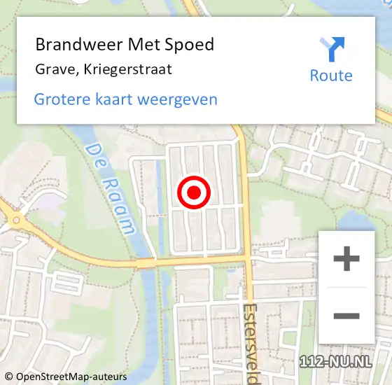 Locatie op kaart van de 112 melding: Brandweer Met Spoed Naar Grave, Kriegerstraat op 15 december 2023 11:17