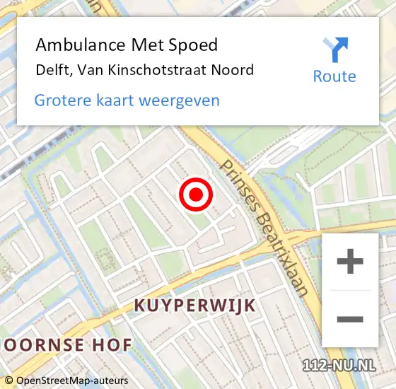 Locatie op kaart van de 112 melding: Ambulance Met Spoed Naar Delft, Van Kinschotstraat Noord op 15 december 2023 11:19