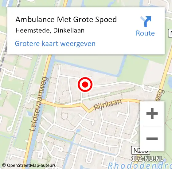 Locatie op kaart van de 112 melding: Ambulance Met Grote Spoed Naar Heemstede, Dinkellaan op 15 december 2023 11:51