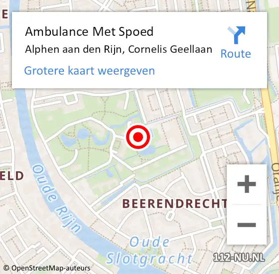 Locatie op kaart van de 112 melding: Ambulance Met Spoed Naar Alphen aan den Rijn, Cornelis Geellaan op 15 december 2023 11:53