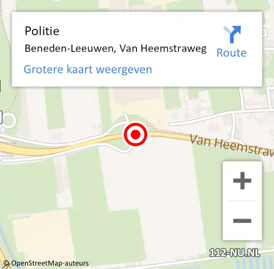 Locatie op kaart van de 112 melding: Politie Beneden-Leeuwen, Van Heemstraweg op 18 september 2014 15:18