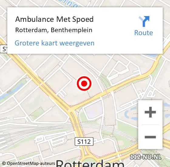 Locatie op kaart van de 112 melding: Ambulance Met Spoed Naar Rotterdam, Benthemplein op 15 december 2023 12:29