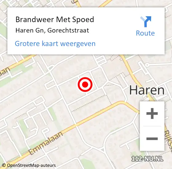 Locatie op kaart van de 112 melding: Brandweer Met Spoed Naar Haren Gn, Gorechtstraat op 15 december 2023 12:32