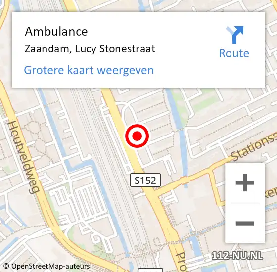 Locatie op kaart van de 112 melding: Ambulance Zaandam, Lucy Stonestraat op 15 december 2023 12:37
