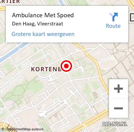 Locatie op kaart van de 112 melding: Ambulance Met Spoed Naar Den Haag, Vleerstraat op 15 december 2023 12:48
