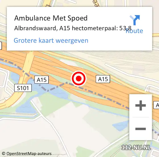 Locatie op kaart van de 112 melding: Ambulance Met Spoed Naar Albrandswaard, A15 hectometerpaal: 53,8 op 15 december 2023 12:53