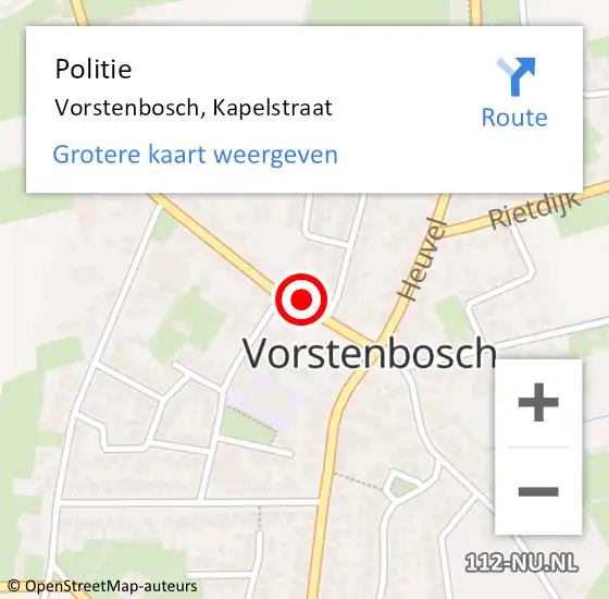 Locatie op kaart van de 112 melding: Politie Vorstenbosch, Kapelstraat op 15 december 2023 12:59