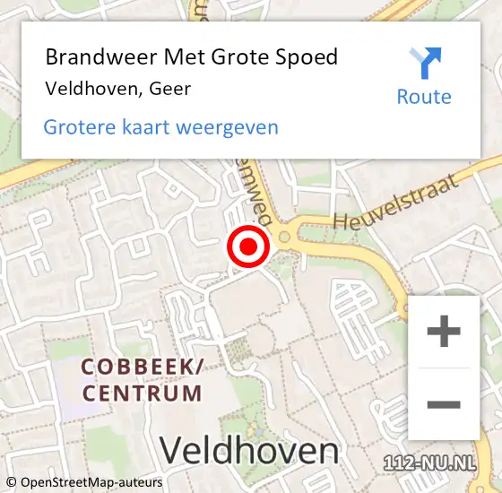 Locatie op kaart van de 112 melding: Brandweer Met Grote Spoed Naar Veldhoven, Geer op 15 december 2023 13:02