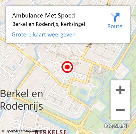 Locatie op kaart van de 112 melding: Ambulance Met Spoed Naar Berkel en Rodenrijs, Kerksingel op 15 december 2023 13:49