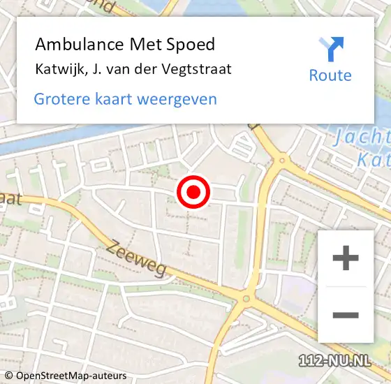 Locatie op kaart van de 112 melding: Ambulance Met Spoed Naar Katwijk, J. van der Vegtstraat op 15 december 2023 14:03