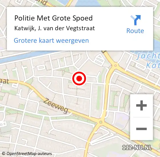 Locatie op kaart van de 112 melding: Politie Met Grote Spoed Naar Katwijk, J. van der Vegtstraat op 15 december 2023 14:04