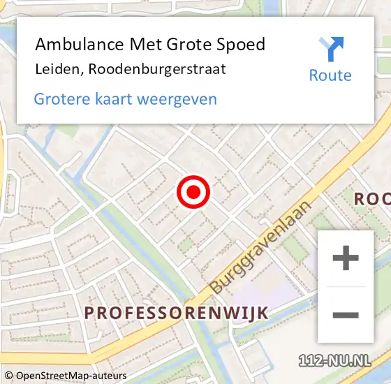 Locatie op kaart van de 112 melding: Ambulance Met Grote Spoed Naar Leiden, Roodenburgerstraat op 15 december 2023 14:16