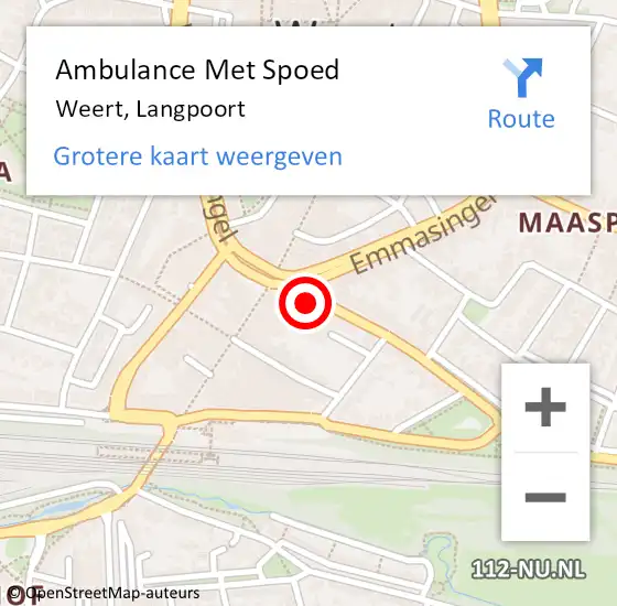 Locatie op kaart van de 112 melding: Ambulance Met Spoed Naar Weert, Langpoort op 15 december 2023 14:23