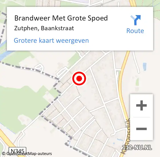 Locatie op kaart van de 112 melding: Brandweer Met Grote Spoed Naar Zutphen, Baankstraat op 15 december 2023 14:23