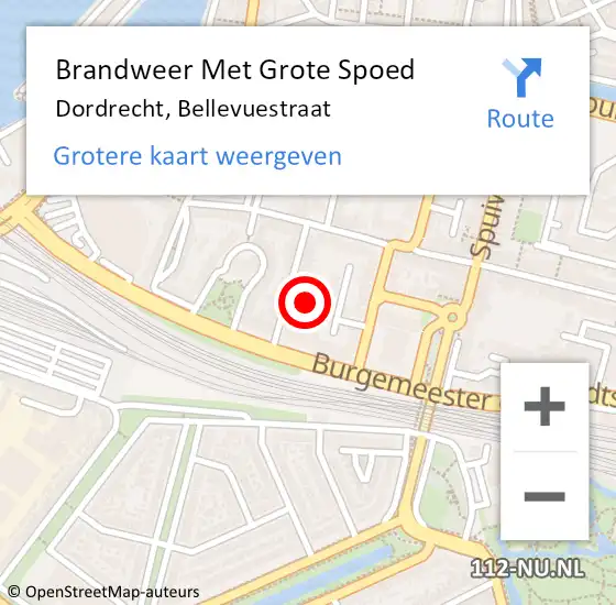 Locatie op kaart van de 112 melding: Brandweer Met Grote Spoed Naar Dordrecht, Bellevuestraat op 15 december 2023 14:36