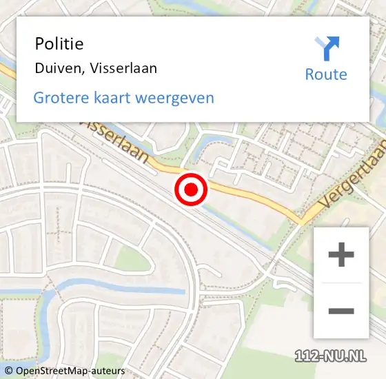 Locatie op kaart van de 112 melding: Politie Duiven, Visserlaan op 15 december 2023 14:54