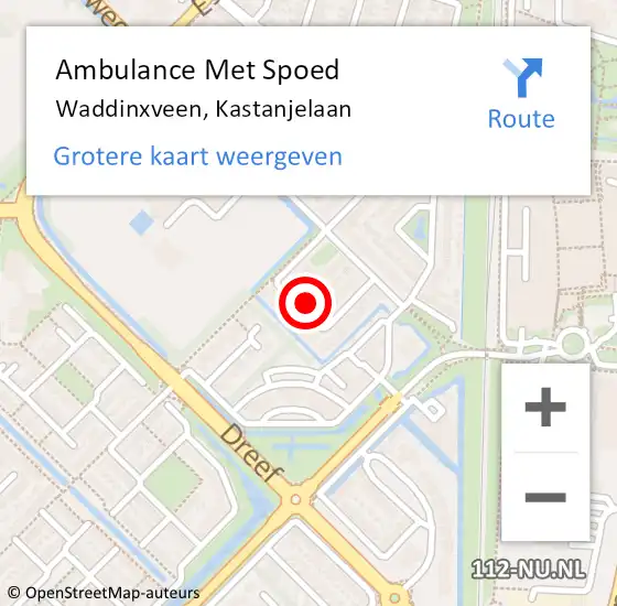 Locatie op kaart van de 112 melding: Ambulance Met Spoed Naar Waddinxveen, Kastanjelaan op 15 december 2023 15:14