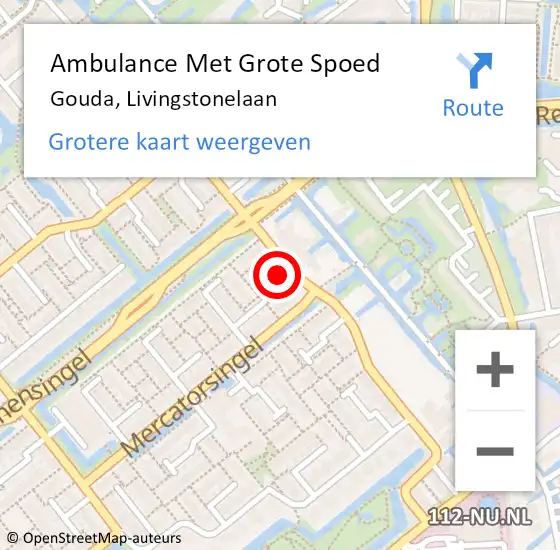 Locatie op kaart van de 112 melding: Ambulance Met Grote Spoed Naar Gouda, Livingstonelaan op 15 december 2023 15:28