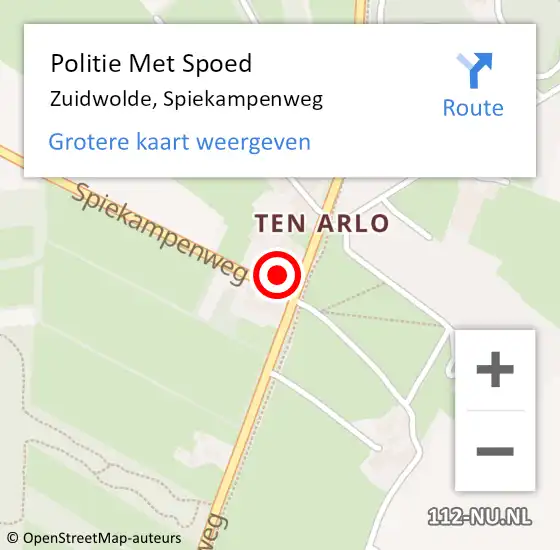 Locatie op kaart van de 112 melding: Politie Met Spoed Naar Zuidwolde, Spiekampenweg op 15 december 2023 15:37