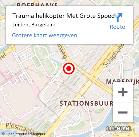 Locatie op kaart van de 112 melding: Trauma helikopter Met Grote Spoed Naar Leiden, Bargelaan op 15 december 2023 15:43