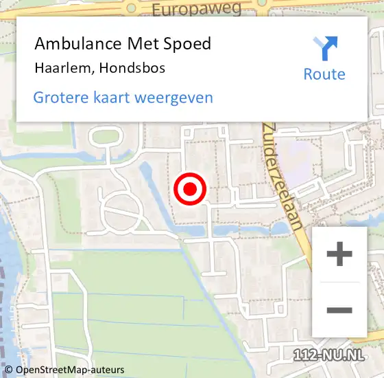 Locatie op kaart van de 112 melding: Ambulance Met Spoed Naar Haarlem, Hondsbos op 15 december 2023 16:06