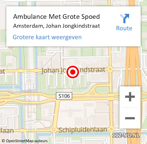 Locatie op kaart van de 112 melding: Ambulance Met Grote Spoed Naar Amsterdam, Johan Jongkindstraat op 15 december 2023 16:08