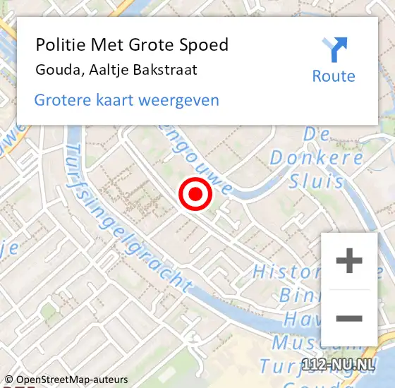 Locatie op kaart van de 112 melding: Politie Met Grote Spoed Naar Gouda, Aaltje Bakstraat op 15 december 2023 16:36