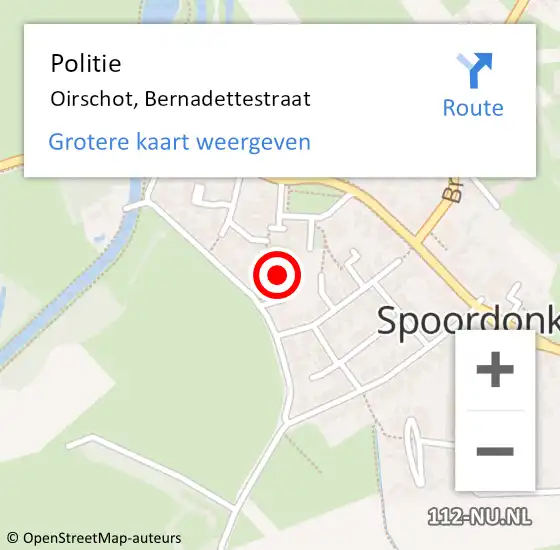 Locatie op kaart van de 112 melding: Politie Oirschot, Bernadettestraat op 15 december 2023 16:44