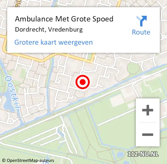 Locatie op kaart van de 112 melding: Ambulance Met Grote Spoed Naar Dordrecht, Vredenburg op 15 december 2023 16:44