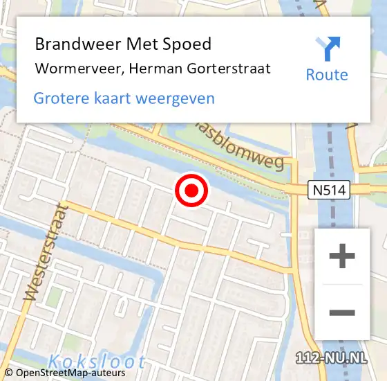 Locatie op kaart van de 112 melding: Brandweer Met Spoed Naar Wormerveer, Herman Gorterstraat op 15 december 2023 16:46