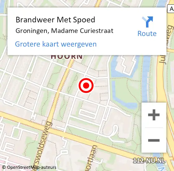 Locatie op kaart van de 112 melding: Brandweer Met Spoed Naar Groningen, Madame Curiestraat op 15 december 2023 17:11